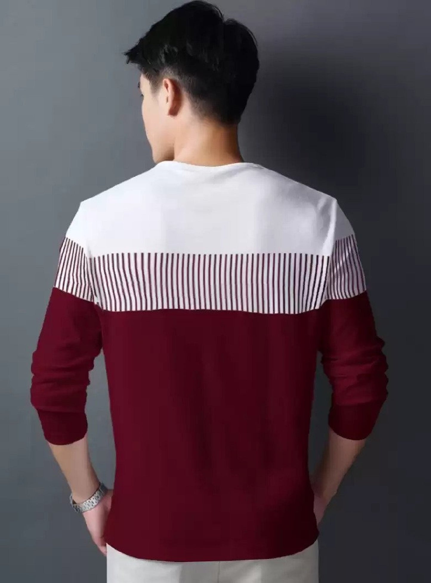 Cotton Blend Color Block Full Sleeves T-Shirt
