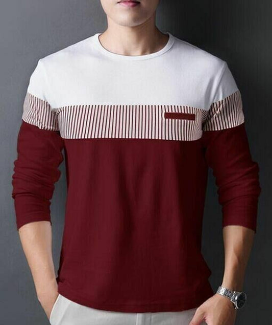 Cotton Blend Color Block Full Sleeves T-Shirt