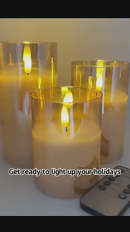 Magical Flameless LED Candles Set of 3 – Remote Control, Flickering Light, Battery Operated, Safe for Home Decor