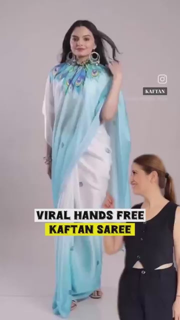 Satin Silk Printed Kaftan Saree With Unstitched Blouse